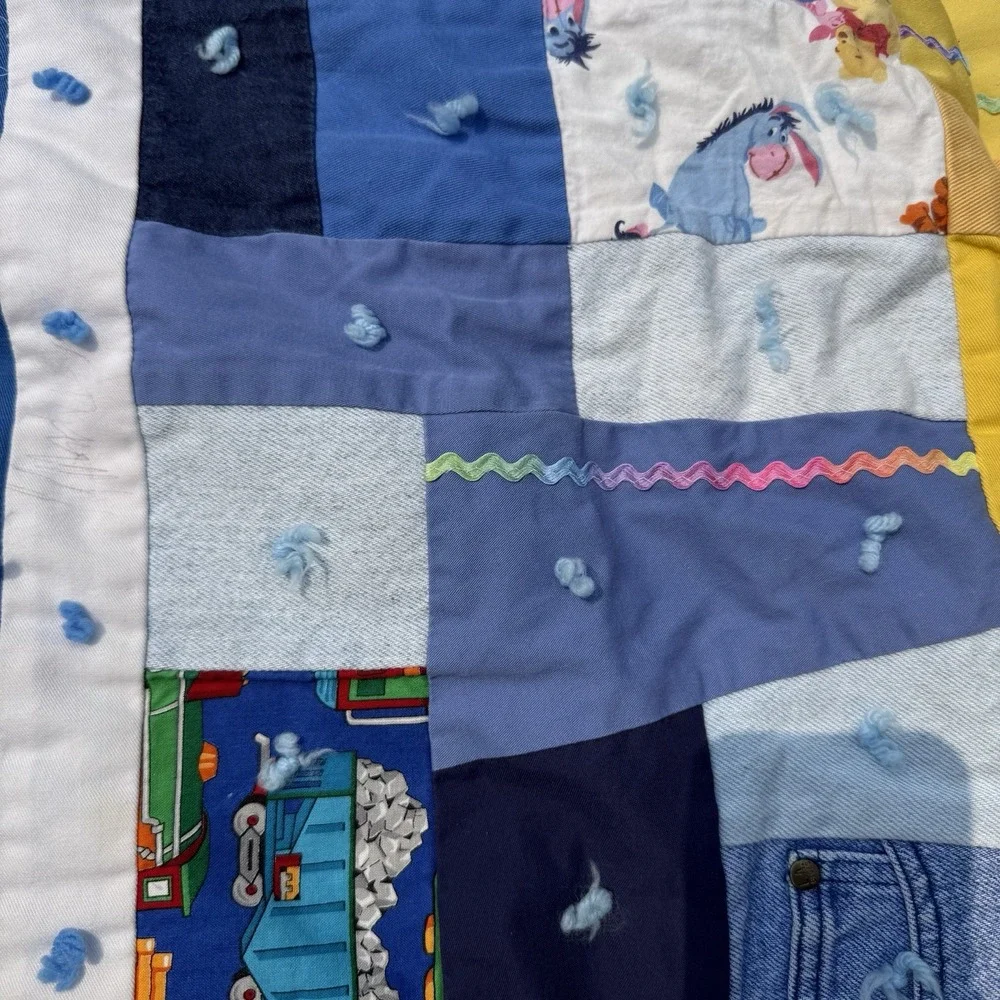 Vintage Handmade Patchwork Tied Quilt Upcycled Clothing Kids 52x63